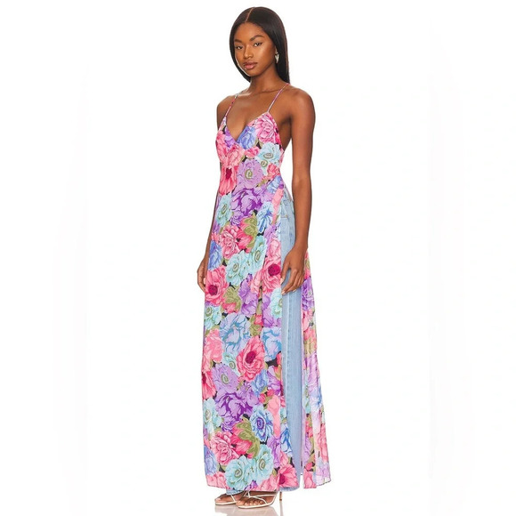 NWT Lovers & Friends WILSHIRE MAXI TANK Multicolor Kim Floral Sz XS Chiffon Slit - Picture 1 of 12